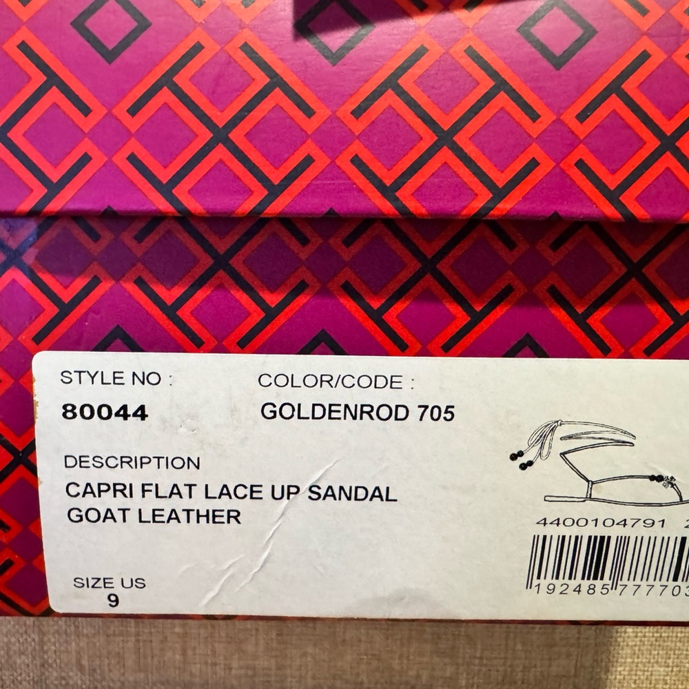 Tory Burch Capri Lace up Yellow and gold Sandals Worn Once !!! - Picture 9 of 10